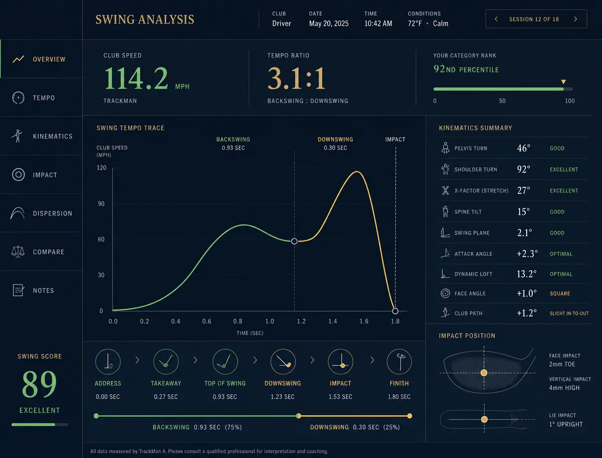 SwingSense showing a captured swing with its measured angles